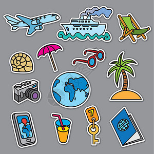 海度假胜地游轮和旅行概念标签贴纸图片