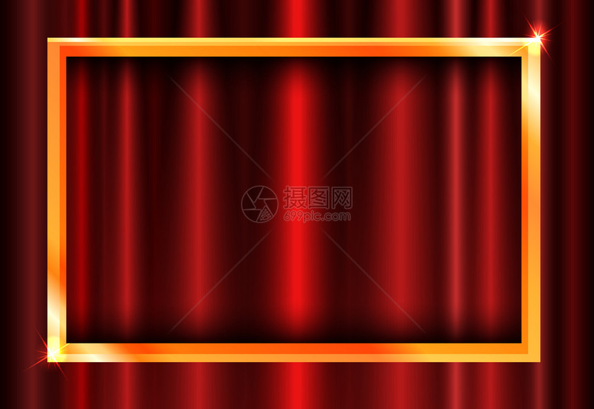 红色窗帘上的金边框图片