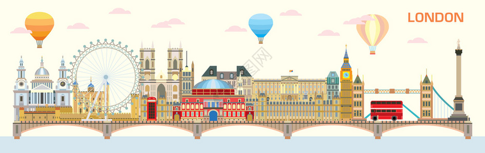小兔双层气球城市建筑背景插画设计图片