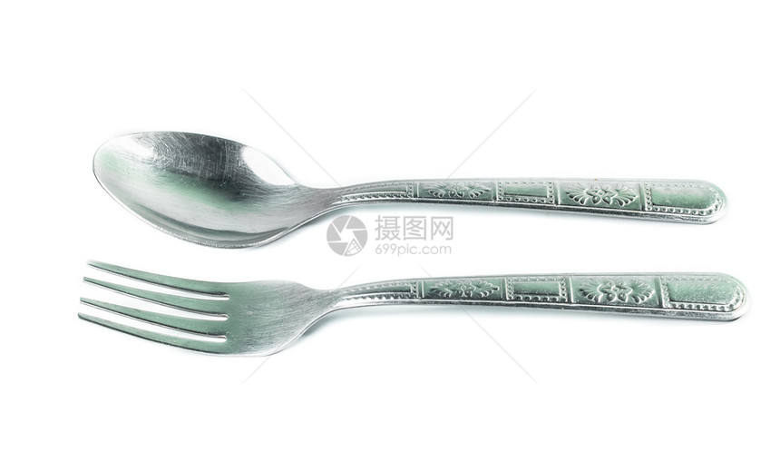 叉子白背景上孤立的勺子图片