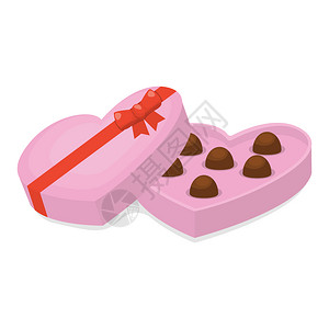 粉红色丝带经典粉红色丝带可爱的卡通心形粉红色巧克力盒情人节的矢量插图设计图片