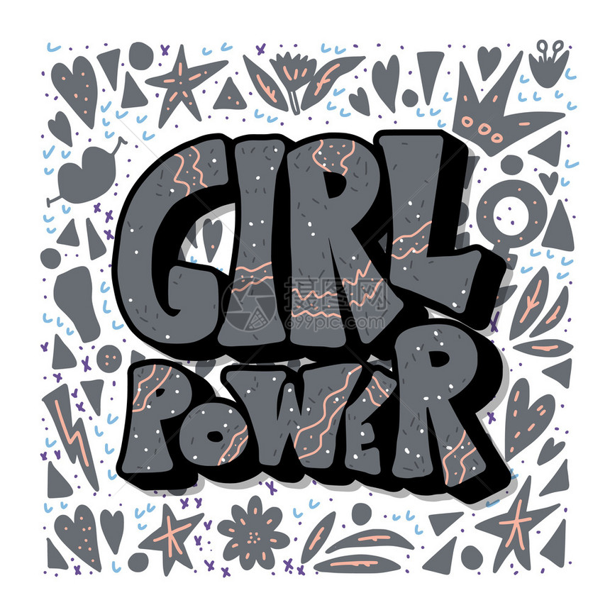 power女孩海报模板带有装饰的引号矢量概念插图图片