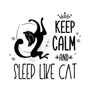 滑背景或横幅黑猫和言语保持平静睡得像猫矢量插图滑背景或横幅图片