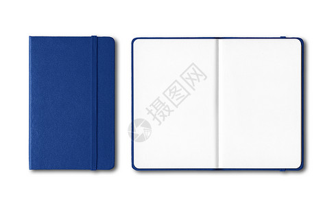 海洋蓝色封闭和开放笔记本白色上隔离的模拟白色上隔离的海洋蓝色封闭和开放笔记本背景图片