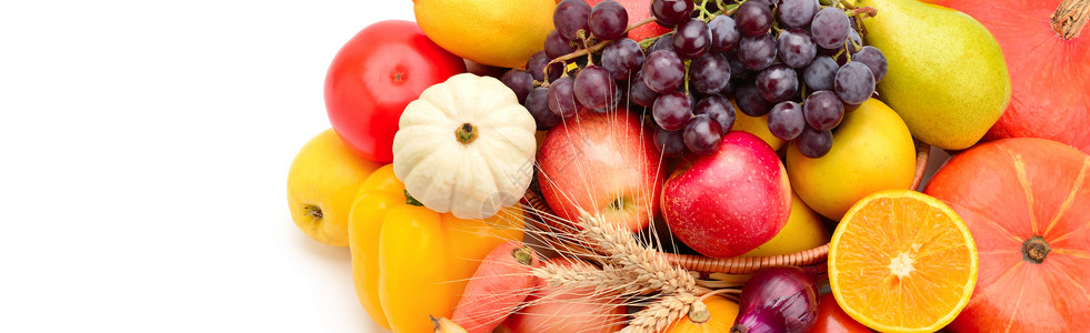 白色背景的水果和蔬菜健康食品免费文字空间宽幅照片图片