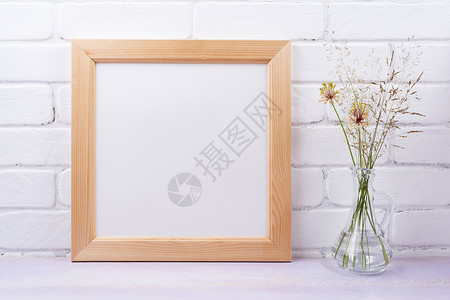 木制方形图框在玻璃罐中用野草模拟空框图用于演示设计现代艺术模板框架背景图片