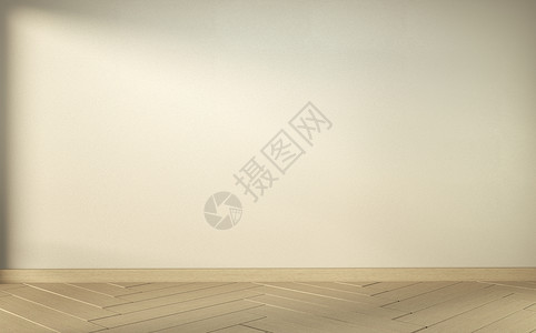 以木制地板内部设计为木制面板的空白色房间3D图片