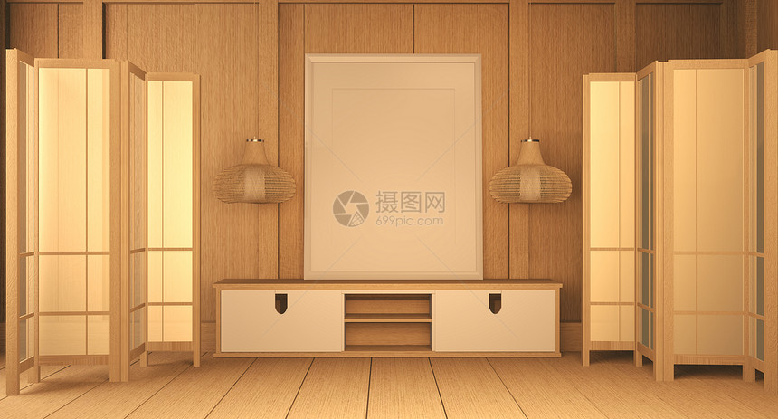 tv构思中装有现代zen房间风格的木板最小设计3D图片