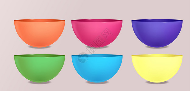 一组彩色碗和杯子矢量元素图片