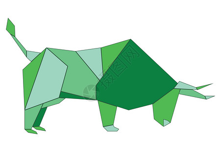 绿色公牛折纸风格设计几何图图片