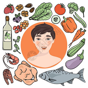油淋茄子人类和健康食物插画插画
