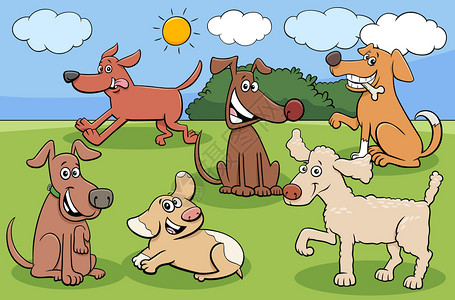 狗和小动物漫画角色组插图图片