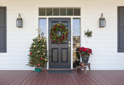 房子前门的圣诞装饰图片