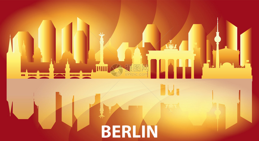 Berlin地标的平面图示旅行概念的全景图示德意志旅游和行矢量背景存图示图片
