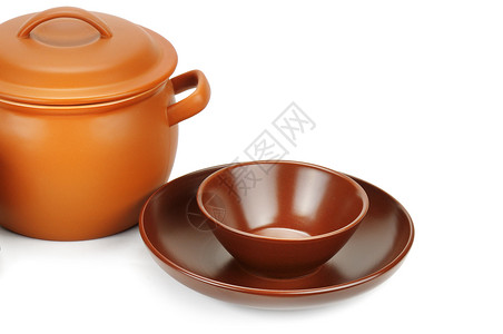 白色背景的陶瓷锅和碗免费文本空间图片