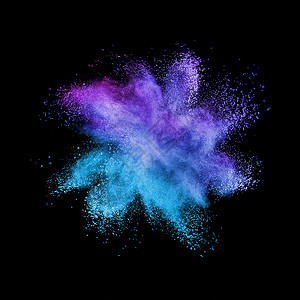 装饰抽象粉末爆破或蓝色和紫的爆炸在黑背景和复制空间上爆炸抽象的多色粉末在黑背景上爆炸背景图片