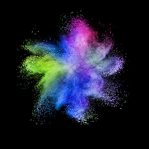 彩虹色烟雾具有创意的混乱多色粉末爆炸或以复制空间喷洒在黑色背景上抽象的多色粉末爆炸name背景