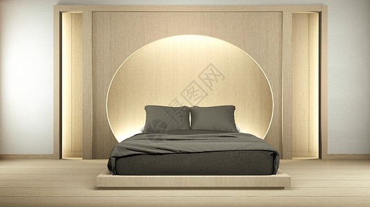 现代和平卧室日本式的卧室架环墙设计隐藏灯光和装饰日本式的背景图片