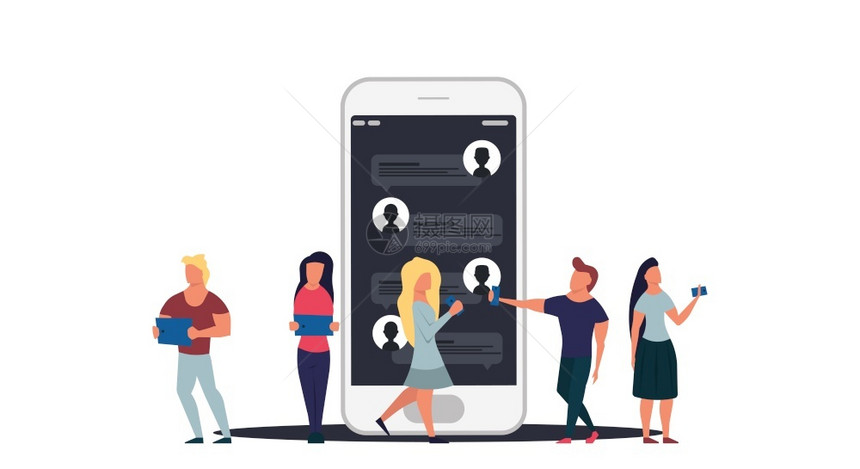 在线聊天网络概念说明通信技术与男女连接的网络移动社会信息集体呼叫应用程序服务网络空间对话会议图片