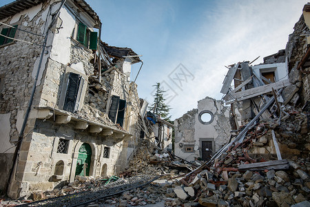 废墟字体被地震摧毁的城市背景