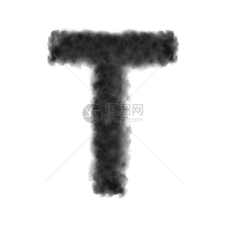 字母t由黑云或烟雾制成白色背景复制空间无法转换由黑云制成白色背景图片