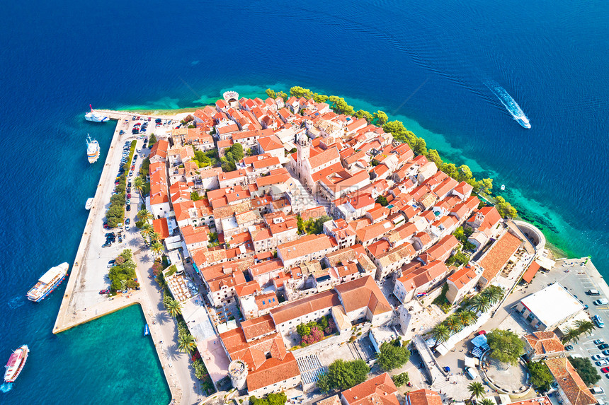 Korcula具有历史意义的Korcula空中全景镇南部croati群岛屿图片