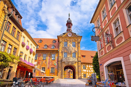 巴姆贝格古城老的街道和建筑观上法语巴伐利亚地区图片