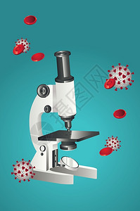 带有血细胞和显微镜插图设计的新冠状背景图片