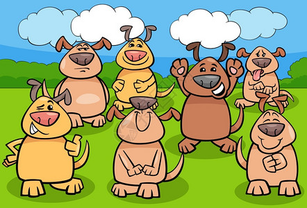 滑狗和小动物角色组的漫画插图图片
