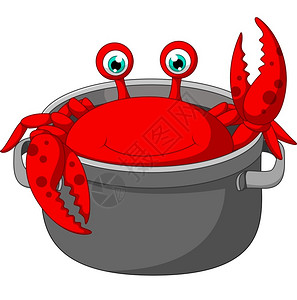 卡通螃蟹在锅里煮熟高清图片
