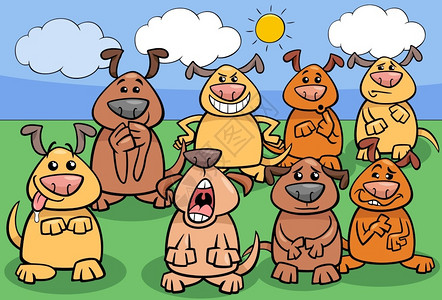 滑狗动物角色组漫画插图图片