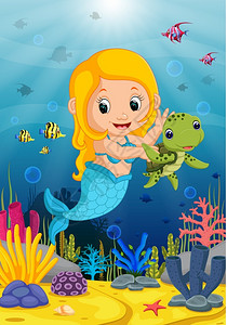 水下海龟和卡通美人鱼图片