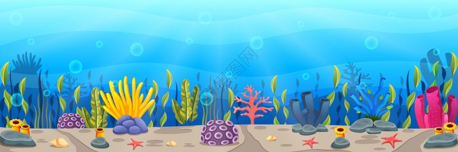 椰壳海底热带珊瑚礁插画