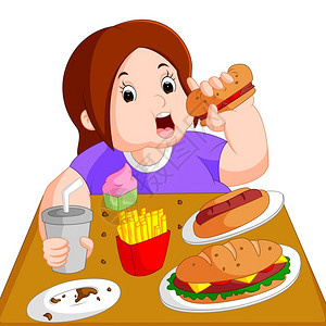 吃狗粮的女孩超重妇女吃快餐设计图片