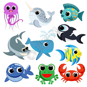 可爱的海洋动物矢量图图片