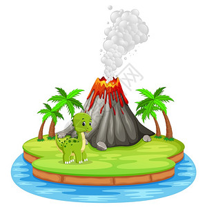 肿头龙和火山爆发插图图片