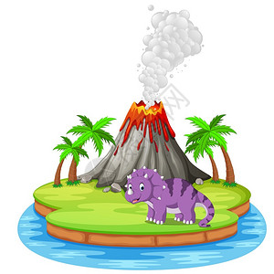 三角龙和火山爆发插图背景图片