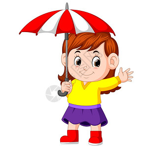 卡通可爱打伞的女孩图片