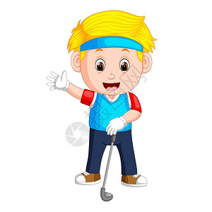高尔夫手套专业的男孩打高尔夫与好姿势插画