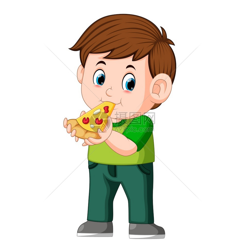 可爱的男孩吃比萨饼图片
