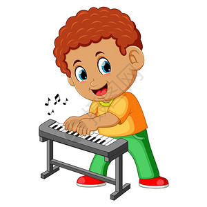 弹钢琴男孩快乐的小男孩弹钢琴插画