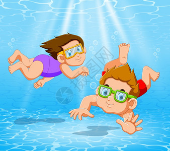 潜水的孩子在水下游泳池里玩耍的男孩插画