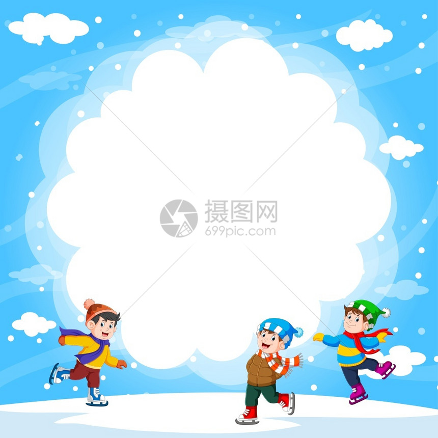 下雪天快乐的男孩滑雪图片