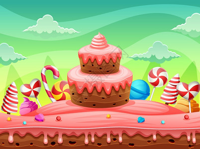 甜蜜的土地蛋糕和插图糖果图片