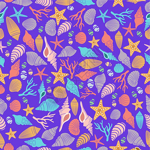 海洋生命彩色贝壳和海星元素背景图片