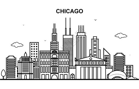 芝加哥城市巡回天际线插画