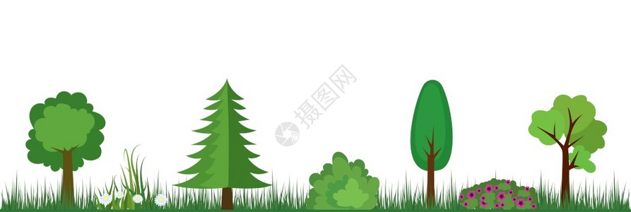 自然景观树木灌鲜花和草矢量元素背景图片