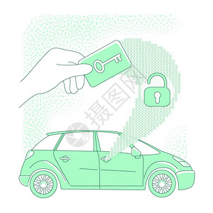 电插锁使用电子键卡2D通字符打开汽车的人插画