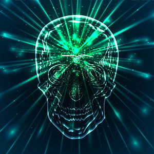 人类头骨插图绿色射线科学人类的思想和病媒背景创造力人类头骨图片