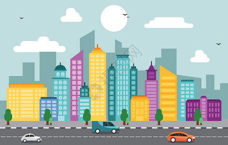 城市街道建筑交通插图图片